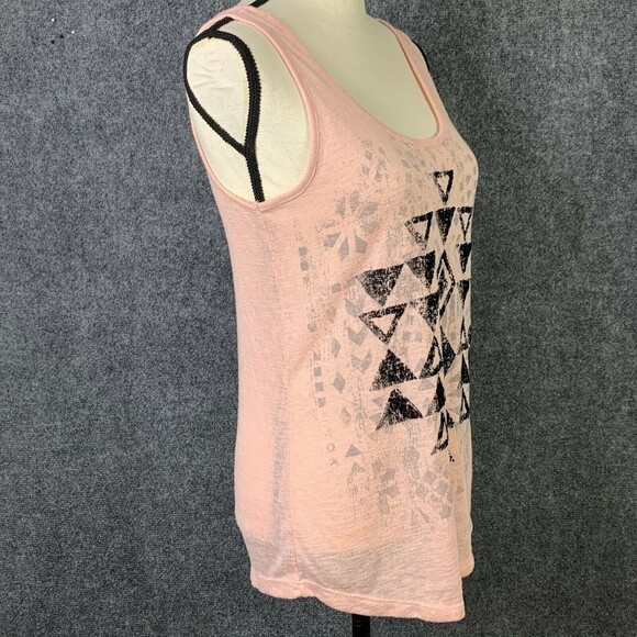 Maurices Gauze Knit Tank Top Women XS Pink w/ Black Diamond Pattern - Picture 6 of 8